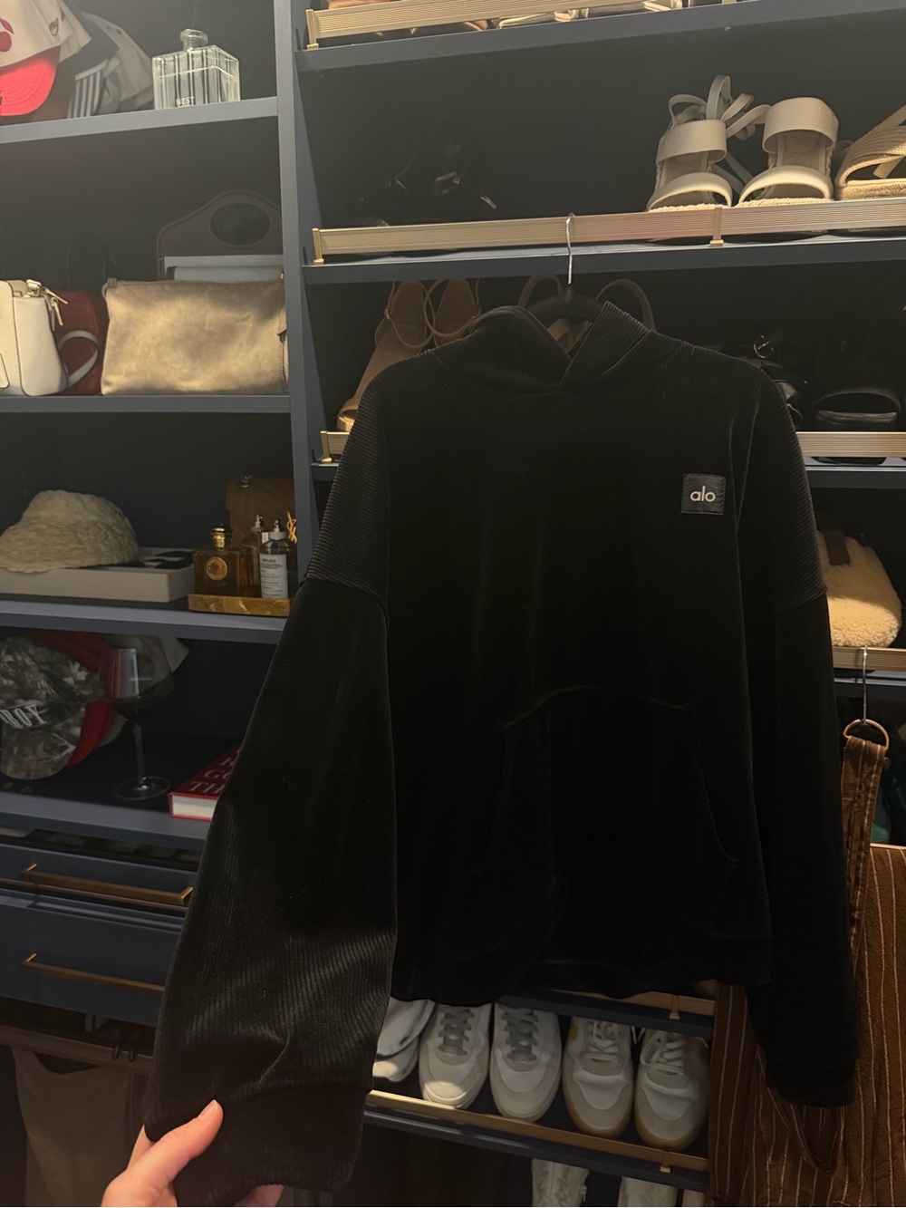 ALO Yoga Black Plush Corduroy Hoodie